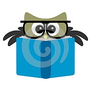 Funny owl reading a book