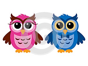 Funny owls, girl and boy.
