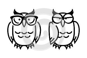 Funny owls, hand drawn illustration.