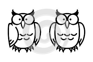 Funny owls, hand drawn illustration.