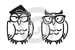 Funny owls, hand drawn illustration.