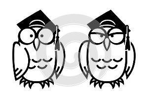 Funny owls in square academic caps.