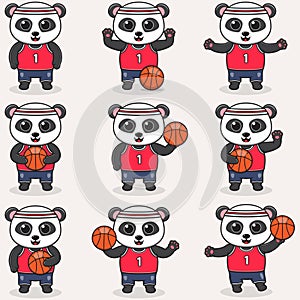 Funny Panda Basketball cartoon set