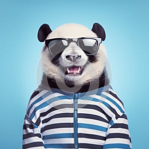 Funny Panda Bear With Sunglasses And Striped Jacket photo