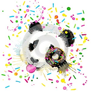 Funny Panda Bear watercolor illustration photo