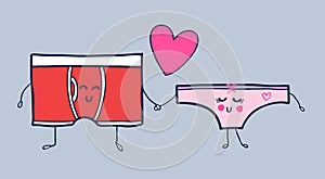 Funny pants and panties cartoon characters in love