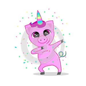 Funny Party Pig unicorn dabbing vector illustration