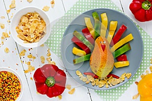 Funny pear colorful pepper Thanksgiving turkey morning breakfast