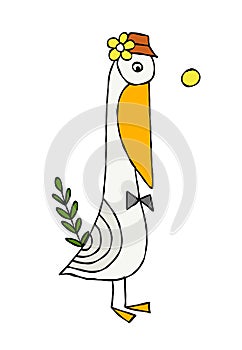 Funny pelican character isolated on white for your design