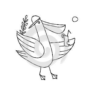 Funny pelican character isolated on white for your design. Colouring page