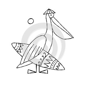 Funny pelican character isolated on white for your design. Colouring page