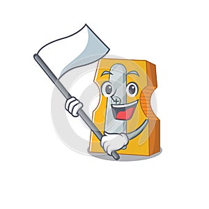 Funny pencil sharpener cartoon character style holding a standing flag