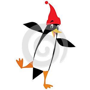 Funny penguin in beanie with pompom