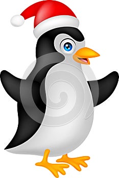 Funny penguin cartoon with hat christmas