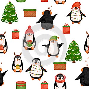 Funny Penguins seamless pattern, North Pole animals digital paper, background, kids wallpaper, baby textile pattern design