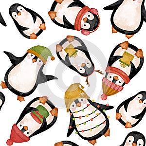 Funny Penguins seamless pattern, North Pole animals digital paper, background, kids wallpaper, baby textile pattern design