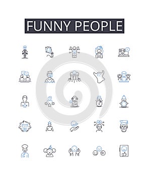 Funny people line icons collection. Comedians, Jokers, Clowns, Witty individuals, Amusing people, Humorous folks