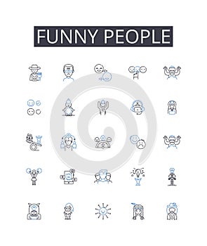 Funny people line icons collection. Comedians, Jokers, Clowns, Witty individuals, Amusing people, Humorous folks