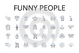 Funny people line icons collection. Comedians, Jokers, Clowns, Witty individuals, Amusing people, Humorous folks