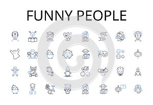 Funny people line icons collection. Comedians, Jokers, Clowns, Witty individuals, Amusing people, Humorous folks