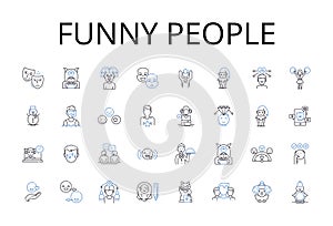 Funny people line icons collection. Comedians, Jokers, Clowns, Witty individuals, Amusing people, Humorous folks