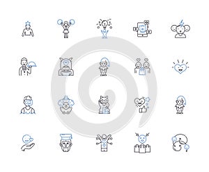 Funny people outline icons collection. Humorous, Comic, Comedian, Cheerful, Amusing, Lighthearted, Jocular vector and
