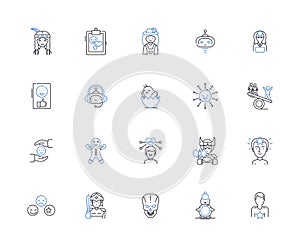 Funny people outline icons collection. Humorous, Comic, Comedian, Cheerful, Amusing, Lighthearted, Jocular vector and