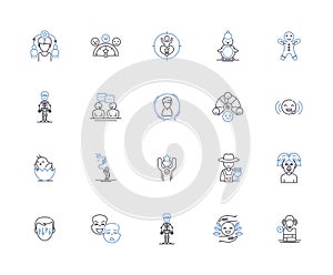 Funny people outline icons collection. Humorous, Comic, Comedian, Cheerful, Amusing, Lighthearted, Jocular vector and