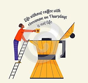 Funny person with coffee vector concept