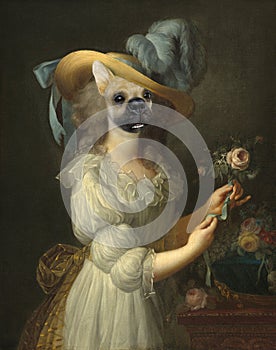 Funny Dog, Marie Anoinette, Surreal Oil Painting photo