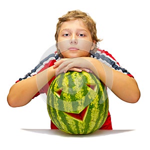 Funny photo of boy with watermelon