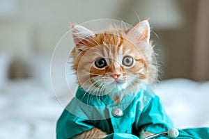 Funny Photo Of A Kitten Playing Doctor, Perfect For Vet Or Medical Themes