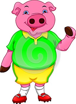 Funny pig cartoon wearing sport clothes