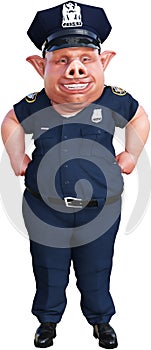 Funny Pig Cop, Police, Isolated