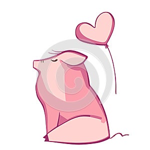 Funny pig. Isolated on white. Cute illustration. Symbol of the year in the Chinese calendar.