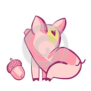 Funny pig. Isolated on white. Cute vector illustration. Symbol of the year in the Chinese calendar.
