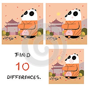 Funny pig with panda illustration. Find 10 differences.