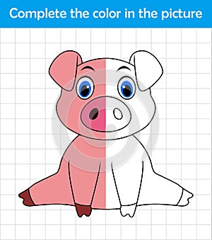 Funny pig sitting. Complete the picture children drawing game