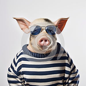Funny Pig In Striped Sweater And Sunglasses - Algeapunk Style photo