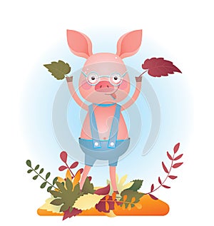 Funny piggy vector color illustration