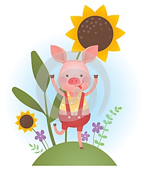 Funny piggy vector color illustration