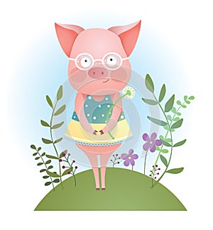 Funny piggy vector color illustration