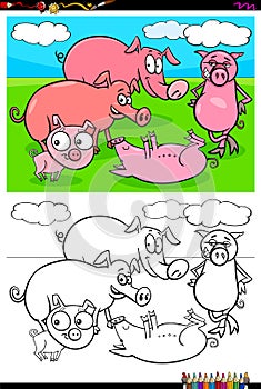 Funny pigs animal characters group color book