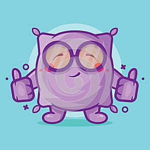 Funny pillow character mascot with thumb up hand gesture isolated cartoon in flat style design