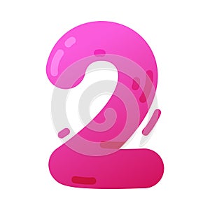 Funny Pink Balloon Number or Numeral Two Vector Illustration