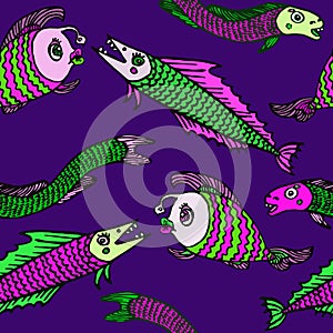 Funny pink and green Lophius piscatorius angler, pike, eel fish