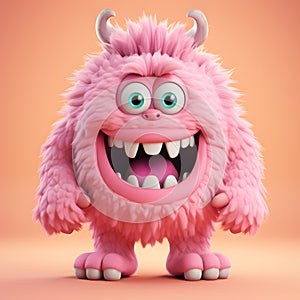 Funny pink monster cartoon character with uniform homogenous isolated background