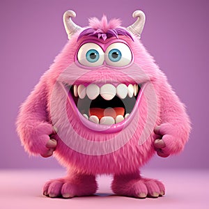 Funny pink monster cartoon character with uniform homogenous isolated background