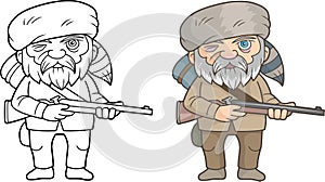 Funny pioneer with a rifle in his hands photo