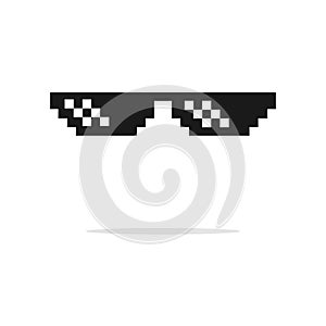 Funny pixelated boss sunglasses. Gangster, thug glasses and cigar set. Illustration of glasses pixel and cigarette 8bit